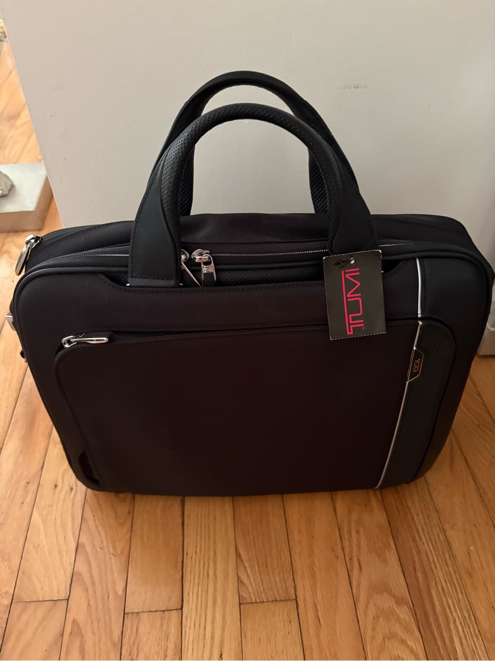 Tumi Black Laptop Briefcase with Silver Accents